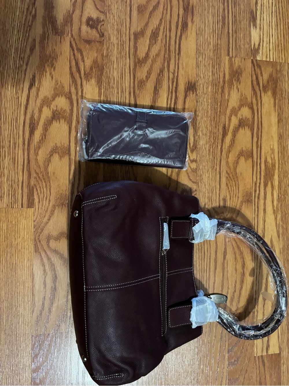 Tignanello Burgundy Shoulder Bag with Contrast Stitching With matching Wallet